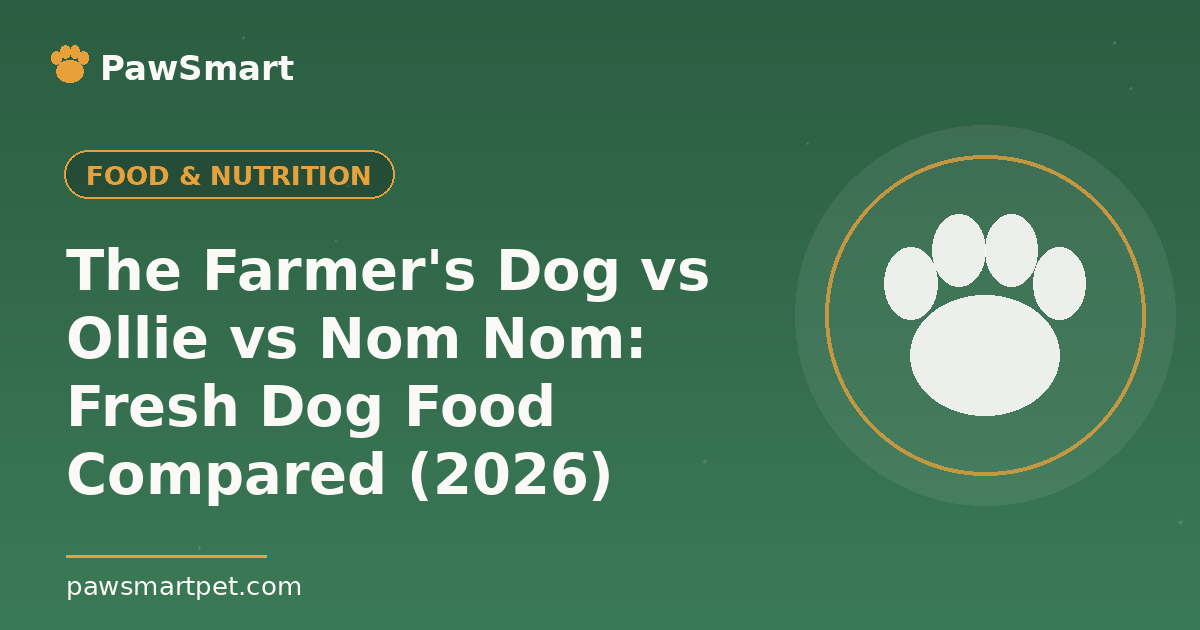 The Farmer's Dog vs Ollie vs Nom Nom: Fresh Dog Food Compared (2026) — illustrated PawSmart guide